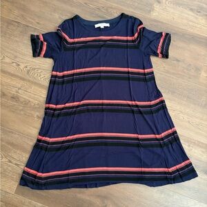 LOFT Dress with Navy and Pink Stripes